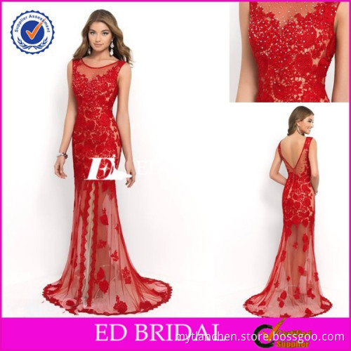 Sexy MC29 Red See Through Sleeveless Backless Lace Split Alibaba Lace Evening Dress